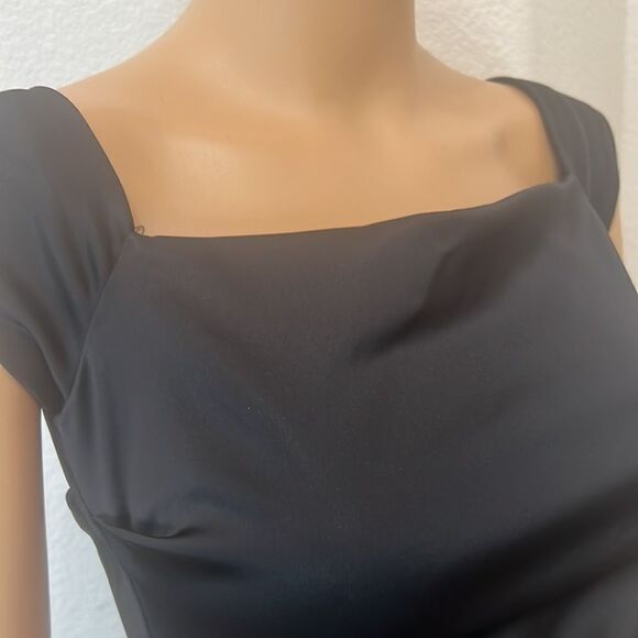 Betsy & Adam Size 4 Black Dress Black Slimming Ruching Square Neck Capped Sleeve - Picture 4 of 10